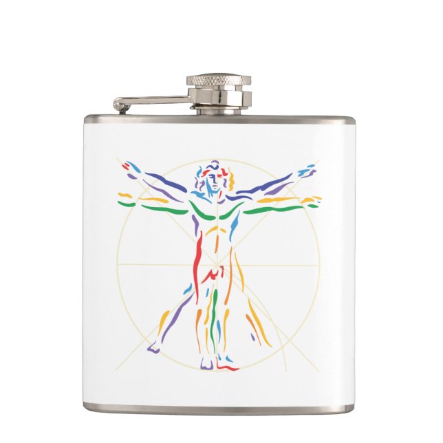 DaVinci Anatomy Man in Chakra Colours Hip Flask (Front)