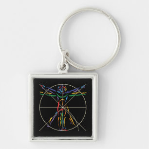 DaVinci Anatomy Man in Chakra Colours Key Ring