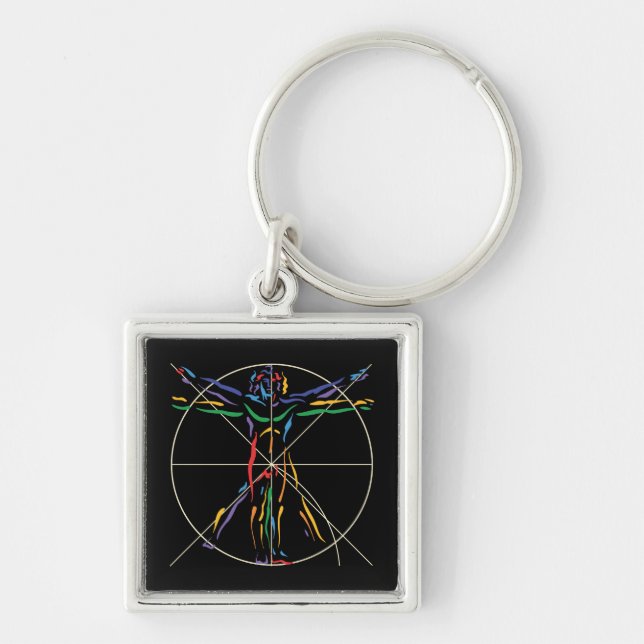 DaVinci Anatomy Man in Chakra Colours Key Ring (Front)