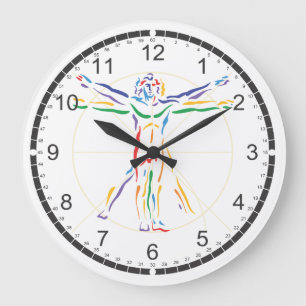 DaVinci Anatomy Man in Chakra Colours Large Clock