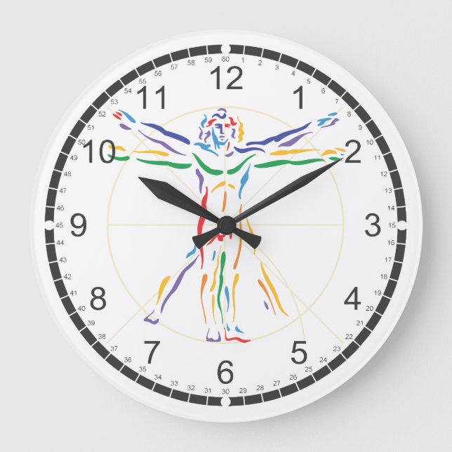 DaVinci Anatomy Man in Chakra Colours Large Clock (Front)