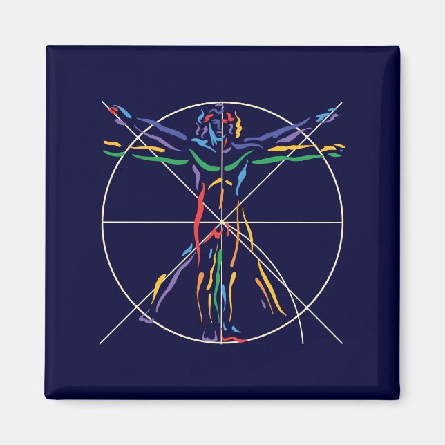 DaVinci Anatomy Man in Chakra Colours Magnet (Front)