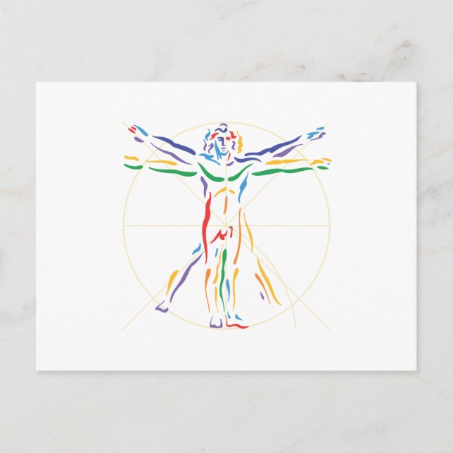 DaVinci Anatomy Man in Chakra Colours Postcard (Front)