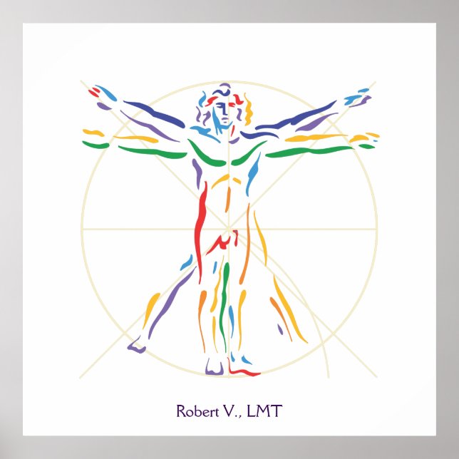 DaVinci Vitruvian Man Chakra colours Poster (Front)