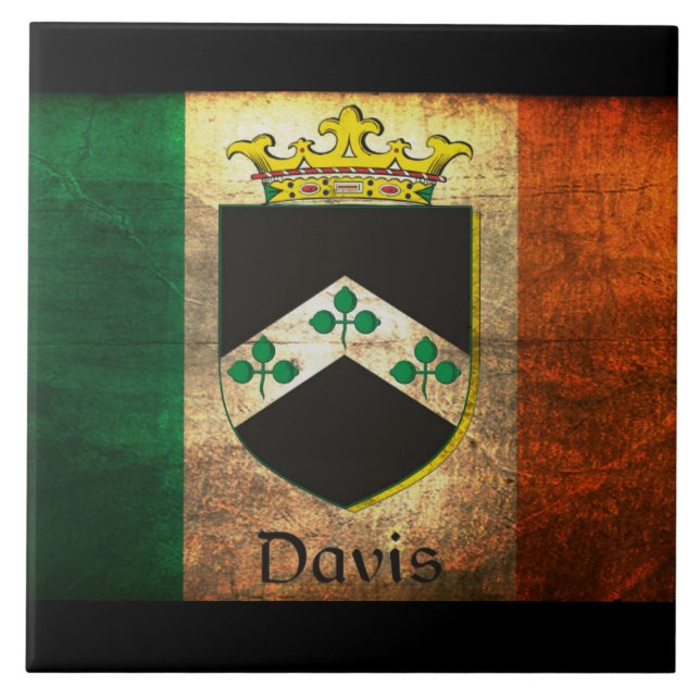 Davis Crest Irish Flag Ceramic Tile (Front)