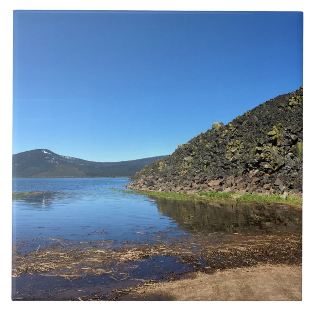 Davis Lake with Lava Rocks, OR Ceramic Tile (Front)
