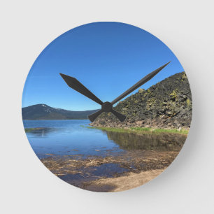 Davis Lake with Lava Rocks Round Clock