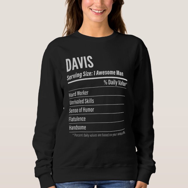 Davis Serving Size Nutrition Label Calories Sweatshirt (Front)