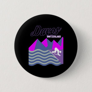 Davos Swiss Alps Switzerland Ski Resort Snowboardi 6 Cm Round Badge