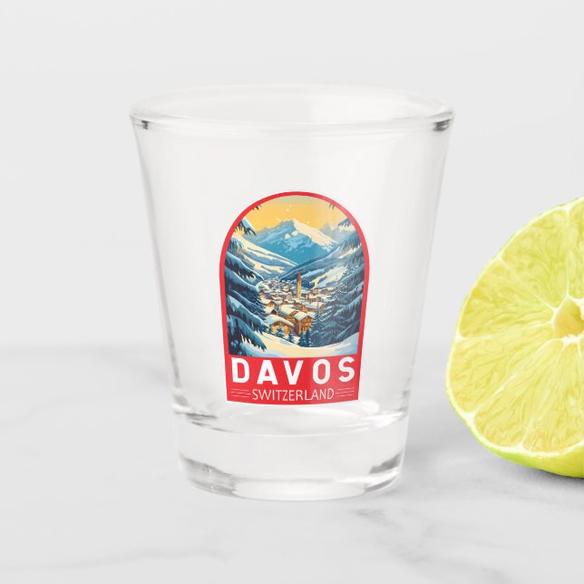 Davos Switzerland Travel Art Emblem Shot Glass (Front)
