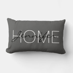 Davy grey colour home monogram lumbar cushion