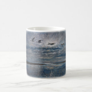 Dawn flight, late moon. coffee mug