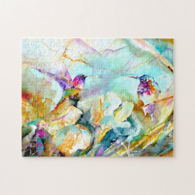 "Dawn Greeting" Hummingbird Print Jigsaw Puzzle (Horizontal)