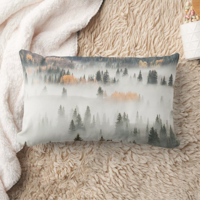 Dawn Ground Fog Covers Mountain Forest Lumbar Cushion (Blanket)