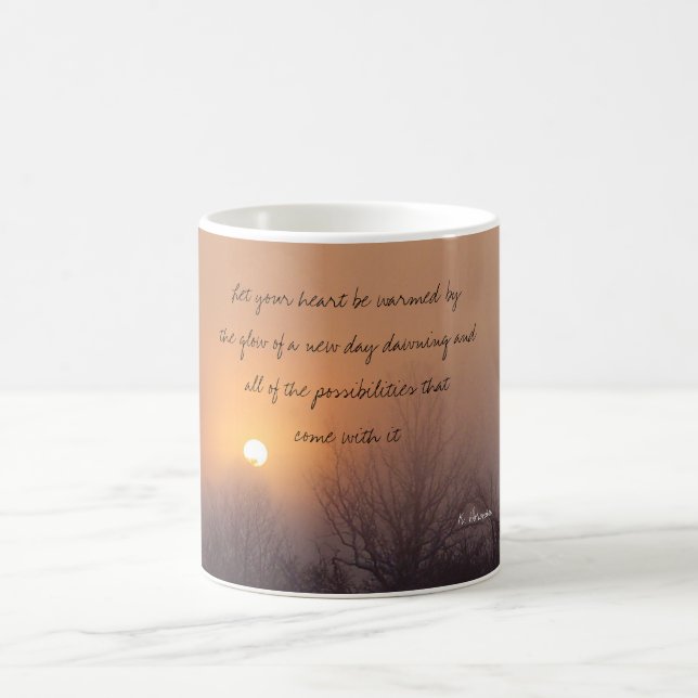 dawn mist, Let your heart be warmed by the glow... Coffee Mug (Center)