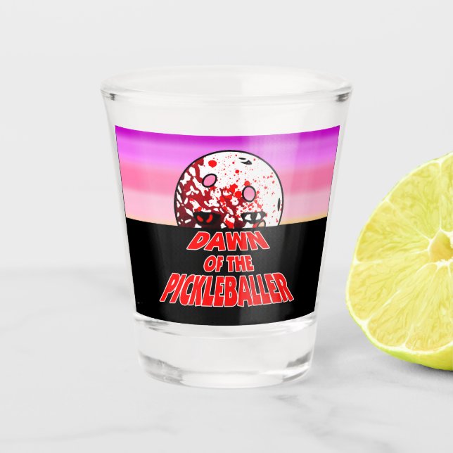 Dawn of the Pickleballer Halloween Horror Zombie Shot Glass (Front)