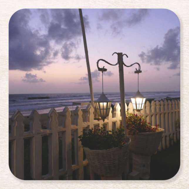 Dawn on the Beach Square Paper Coaster (Front)
