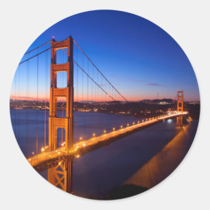 Dawn over San Francisco and Golden Gate Bridge. Classic Round Sticker