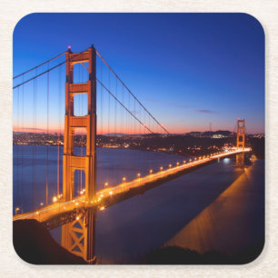 Dawn over San Francisco and Golden Gate Bridge. Square Paper Coaster