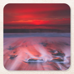 Dawn Over The Stormy Sea Square Paper Coaster
