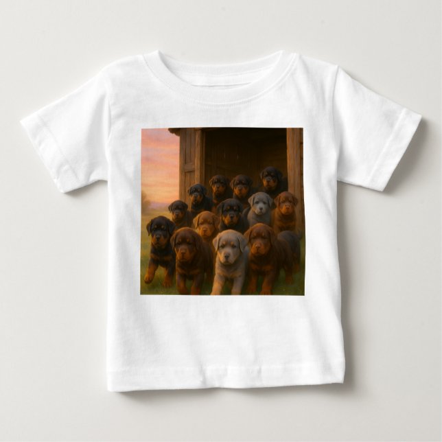 Dawn Parade: Rottweiler Puppies Emerging from the  Baby T-Shirt (Front)