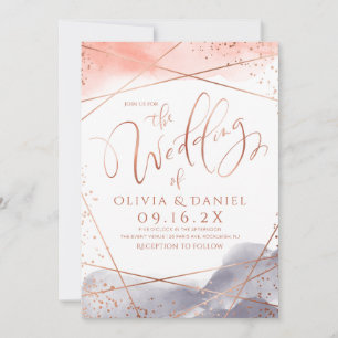 Dawn Watercolor Geometric calligraphy wedding Invitation
