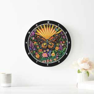Dawn's Embrace" - Butterfly & Flowers Large Clock