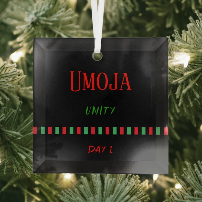 Day 1 Umoja Principle Kwanzaa Glass Tree Decoration (Insitu)