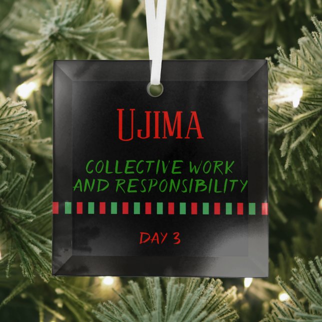 Day 3 Ujima Principle Kwanzaa Glass Tree Decoration (Insitu)