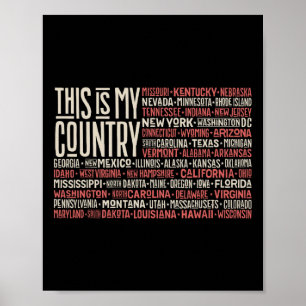 Day 4th July Usa Flag America State Map Names 1 Poster