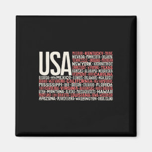 Day 4th July Usa Flag America State Map Names  Magnet