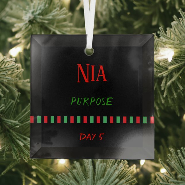 Day 5 Nia Principle Kwanzaa Glass Tree Decoration (Insitu)