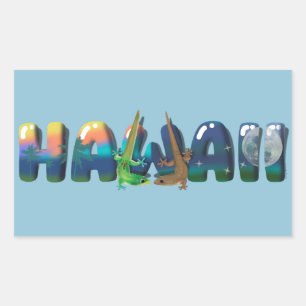 DAY AND NIGHT HAWAII GECKOS RECTANGULAR STICKER
