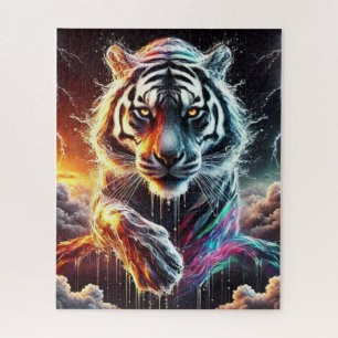 Day and Night Neon White Tiger Jigsaw Puzzle