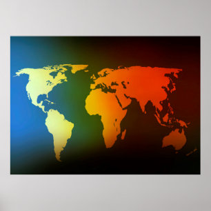 Day and night world map poster