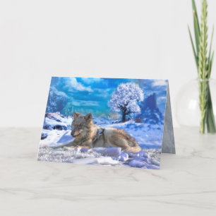 DAY AT SNOW BEACH GREY WOLF CARD