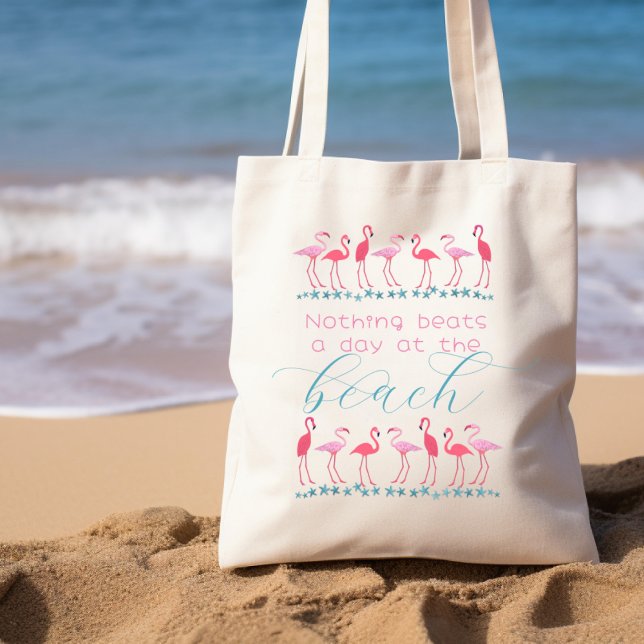Day at the Beach Saying Flamingo Cloth Tote Bag (Creator Uploaded)