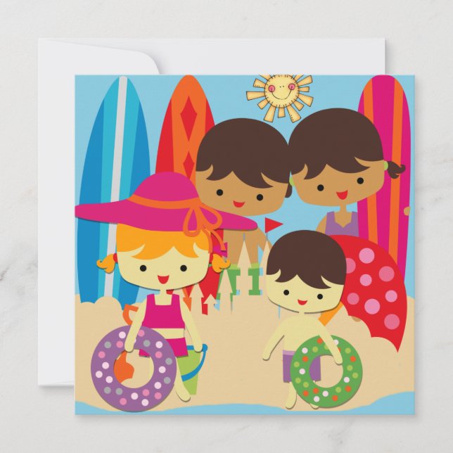 Day at the Beach Swimming Birthday Invitations (Front)