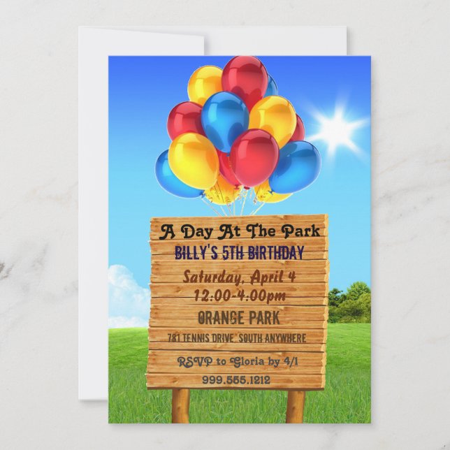 Day at the Park Birthday Party Invitations (Front)