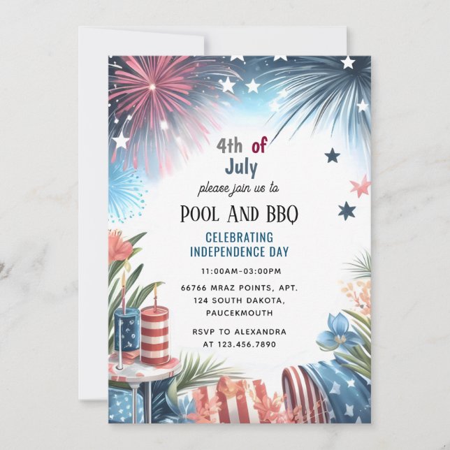 Day Bbq Red White Blue Usa Flag 4th of July Party Invitation (Front)