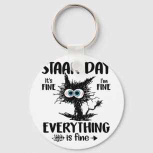 Day Black Cat Teacher Student Kids Staar Testing D Key Ring