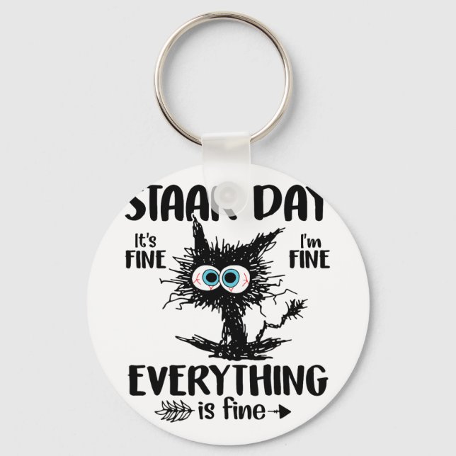 Day Black Cat Teacher Student Kids Staar Testing D Key Ring (Front)