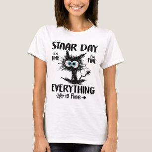 Day Black Cat Teacher Student Kids Staar Testing D T-Shirt