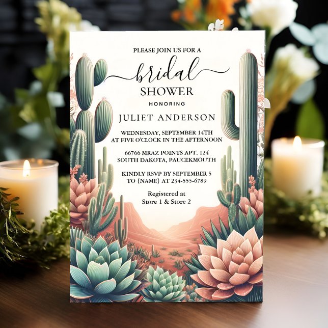 Day Boho Leaf Desert Cacti Succulent Bridal Shower Invitation (Creator Uploaded)
