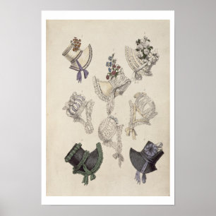 Day bonnets, fashion plate from Ackermann's Reposi Poster