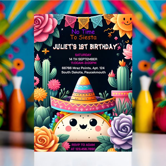 day cactus cute uno taco first fiesta 1st Birthday Invitation (Creator Uploaded)
