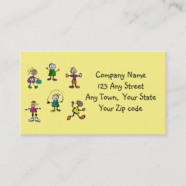 day care,child care, teacher or babysitting yellow business card (Front)