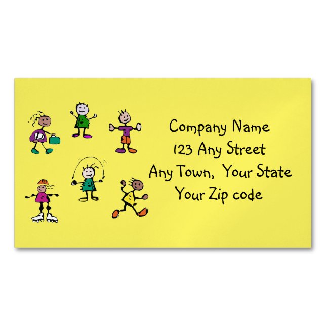 day care,child care, teacher or babysitting yellow 	Magnetic business card (Front)