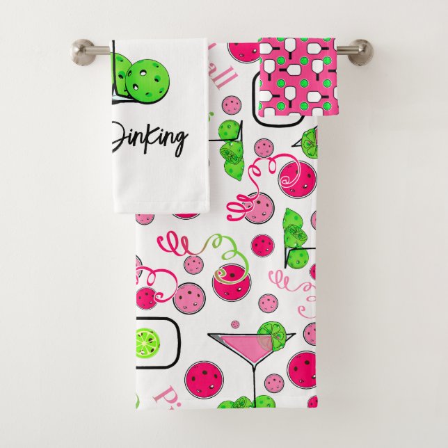 Day Dinking Cosmo Pink Cocktail, Pickleball Limes Bath Towel Set (Insitu)