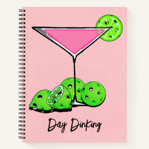 Day Dinking Cosmo Pink Cocktail, Pickleball Limes Notebook